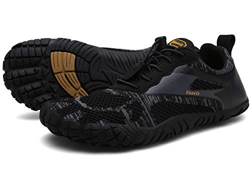 Voovix Herren Damen Barfußschuhe Fitnessschuhe Laufschuhe Minimalistische Traillaufschuhe Trekkingschuhe Wanderschuhe Outdoor Sneaker im Sommer Schwarz43