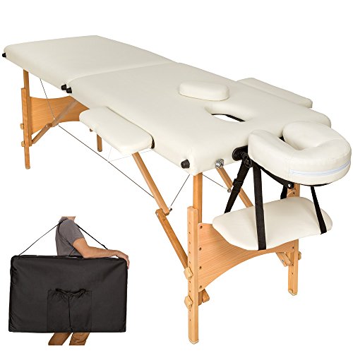 TecTake Mobile Massageliege 2 Zonen höhenverstellbar inkl. hochwertiger Kopfstütze + Tasche - diverse Farben - (Beige | Nr. 401462)