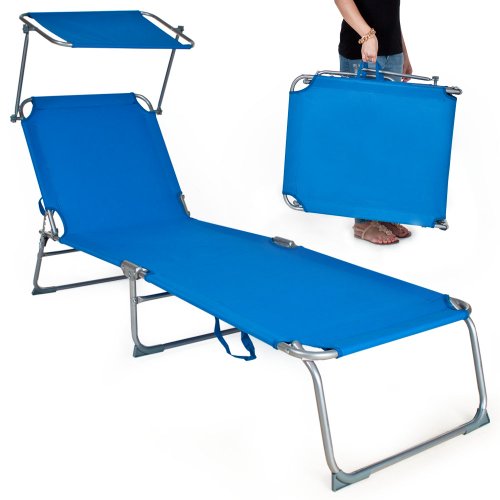 TecTake Gartenliege Sonnenliege Strandliege Freizeitliege mit Sonnendach 190cm -diverse Farben- (Blau)