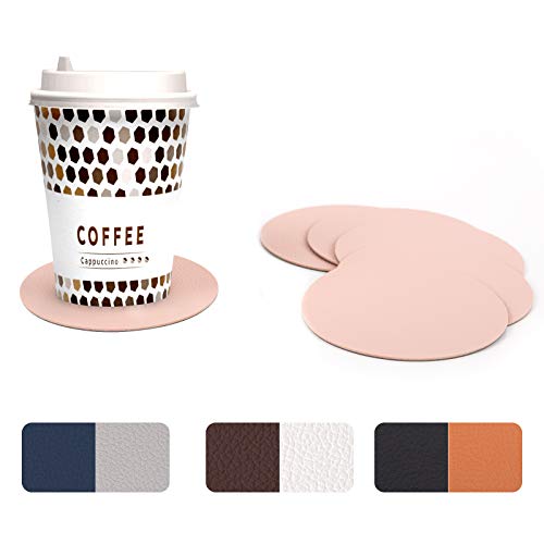 WOLTU Untersetzer rund zweifarbig aus PU Leder, 6er Sets Tischuntersetzer in Grau+Rosa (Farbe wählbar), Glasuntersetzer beidseitig nutzbar für Gläser, Tassen usw, Ihren Tisch vor Flecken schützen