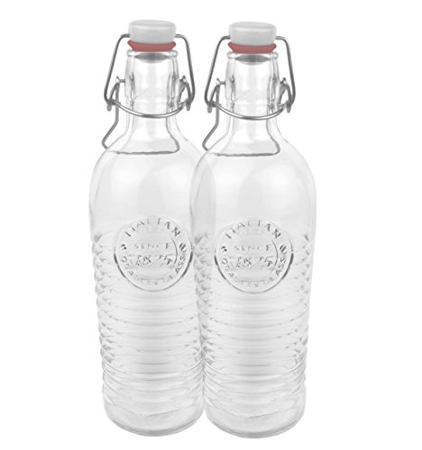 2er Set Glasflasche Officina 1825 - geriffelte 1,2 Liter Flasche mit Bügelverschluss und Relief Verzierung