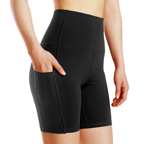 WateLves Damen Hohe Taille Yoga Sporthose Shorts Capri Fitness D¨¹nne Hosen Schnell Trocknende Trainieren Mit Taschen Elastische Tanzen Workout Leggings(Schwarz,M)