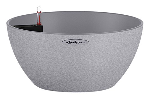 LECHUZA CUBETO Color 40' Pflanzgefäß mit Erd-Bewässerungs-System, Steingrau, 40 x 40 x 18 cm