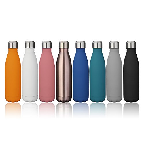 KING DO WAY Thermobecher COOL 12 Stunden Kalt Doppelwandige Edelstahl Trinkflasche Sportflasche 8 Farbe Wasserflasche Camping Reisebecher Haelt Getraenke 12 Stunden Kalt & 24 Heiß 500 ml / 18 BPA frei für Kinder, Erwachsene, Camping, Wandern, Reisen, Yoga, Auto und Büro Blauer See