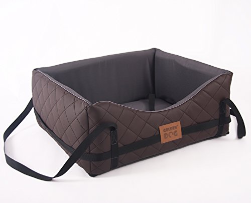 Hundeautositz Kunst Leder Hundebett Autokörbchen Autositz Gestepptes MH-GDHA-02 (M (50x45x24cm), Dunkelbraun)