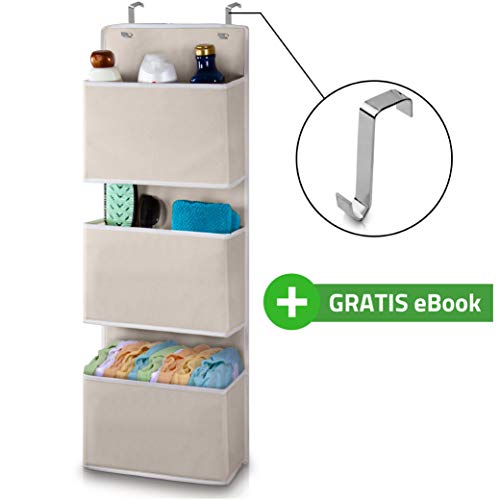 EINFÜHRUNGSANGEBOT - Hängeorganizer mit passenden Haken I Schrank Organizer für die Tür I Hängeregal aus Stoff I Premium Ordnungssystem - Beige + inkl. eBook