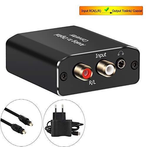 AMANKA Analog zu Digital Audio Konverter mit Optischem Kabel- Analog auf Digital Wandler RCA Cinch + 3.5mm Audio-Klinke zu Toslink/SPDIF Koaxial Audio Adapter für TV DVD Blu-Ray PS3 Xbox -Aluminium