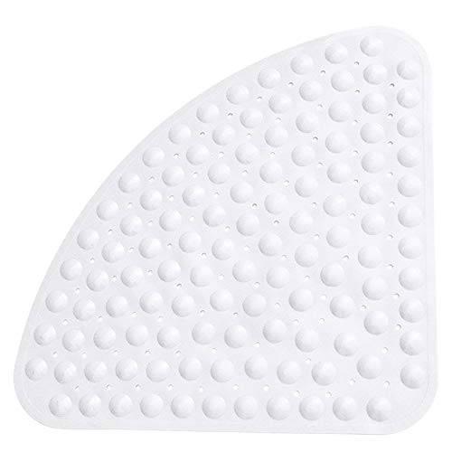 Shirylzee Duschmatte rutschfest Badematte Anti Rutsch Matte Antibakteriell Viertelkreis Badewannenmatten Dreieck-Massage mit Ablaufloch für Viertelkreis-Dusche oder Badewanne 54 x 54 cm weiß