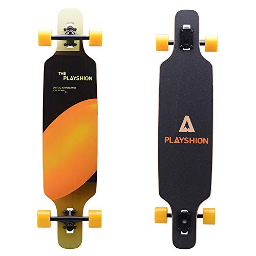 PLAYSHION Longboard 39 Zoll, mit ABEC-11 Kugellagern, Drop-Through Freeride Skateboards Cruiser