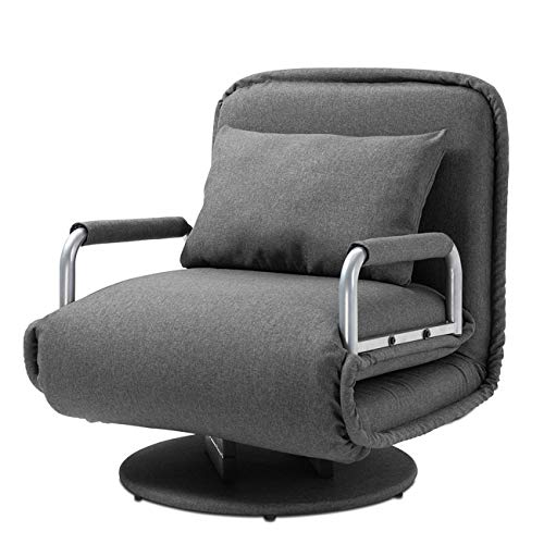 maxVitalis Schlafsessel mit Bettfunktion, Gästebett klappbar u. drehbar, inkl. Kopfkissen, Funktionssessel platzsparend, verstellbare Rückenlehne, Relaxsessel für kleine Räume (Dunkelgrau)