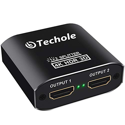 HDMI Splitter Techole Aluminium 4K HDMI Verteiler 1 in 2 Out Unterstützt HDCP, 4K, 3D, UHD, 1080P, HDMI Splitter 1 auf 2 für Xbox, PS4, PS3, Roku, Blu-Ray-Player, Firestick, HDTV und Apple TV. (Inklusive Micro USB Kabel)