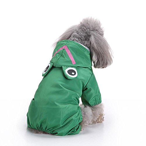 Doublehero Haustier Niedlich Tiermodellierung Kapuzen Regenmantel Regenjacke Hunderegenmantel Wasserdicht Kleidung Puppy Hund Raincoat (L, Grün)