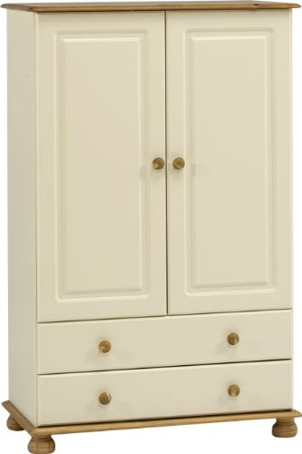 Steens Richmond Kleiderschrank/Wäscheschrank, 2 Türen, 2 Schubladen, 88 x 137 x 46 cm (B/H/T), teilmassiv, weiß/gelaugt lackiert