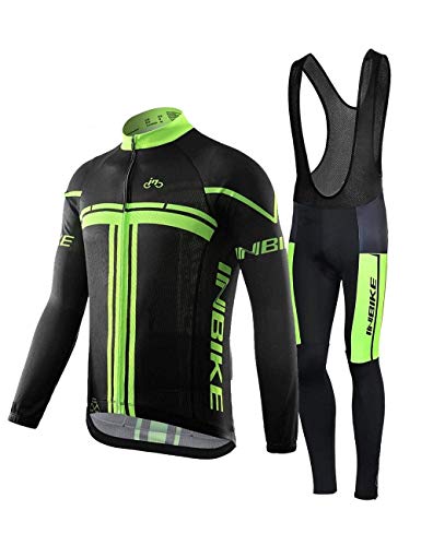 INBIKE Radtrikot Set Herren Fahrrad Trikot Langarm Trägerhose Fahrradbekleidung Männer mit 3D Sitzpolster Atmungsaktiv Elastische Schnell Trocknend für Radfahren MTB Jogging(M)