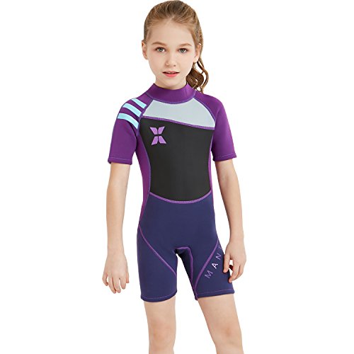 GWELL Jungen Mädchen Kinder Neoprenanzug 2.5MM Neopren Kurzarm Warmhaltung UV-Schutz Tauchanzug Badeanzug für Wassersport Violett L