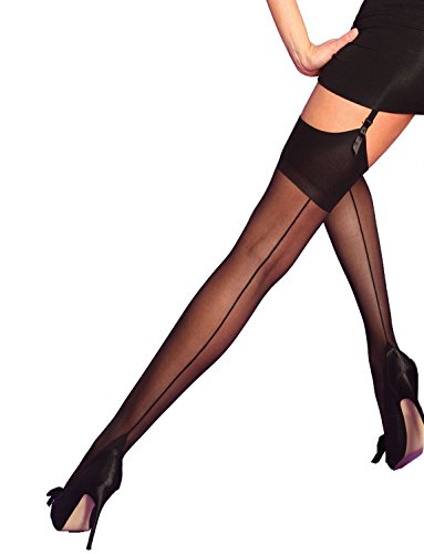 Yummy Bee Straps Strümpfe Durchsichtig Mittelnaht Blockabsatz Silky Größe 36 - 46 (Schwarz, L)