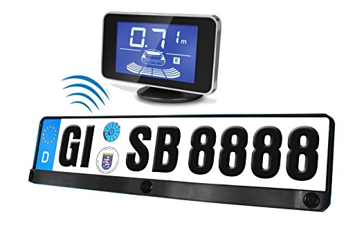 Einparkhilfe Funk Kabellos Parkpilot universal integriert Kennzeichenhalterung Nummernschild Kennzeichen Halterung hinten Sensoren PDC zum nachrüsten und einbauen für Garage Auto PKW KFZ YMPA EH-NSF