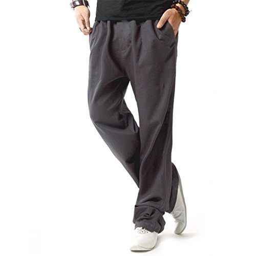 HOEREV Men Casual Strandhosen Leinen Hose - Dunkelgrau - M