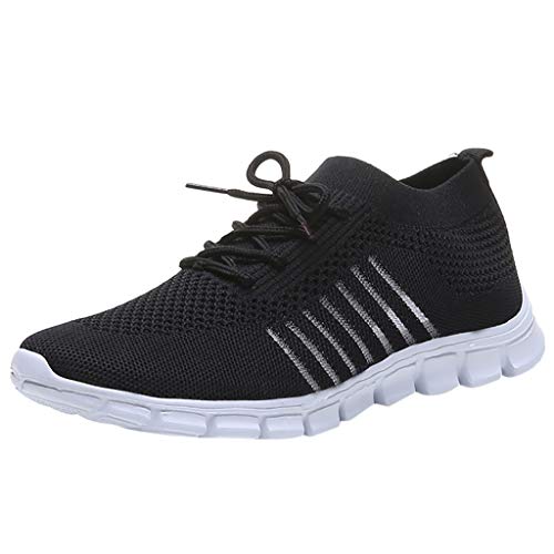 Deloito Damen Sneaker Leichte Modische Turnschuhe Fliegendes Weben Socken Sport Schuhe Schüler Freizeit Atmungsaktiv Laufschuhe (Schwarz,38 EU)
