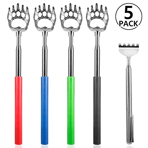 PAMIYO Rückenkratzer 5 Stück Edelstahl Teleskop Rückenkratzer Bär Klaue Kratzhände Ausziehbar mit Gummiertem Griff für Rücken und Kopf Kratzen