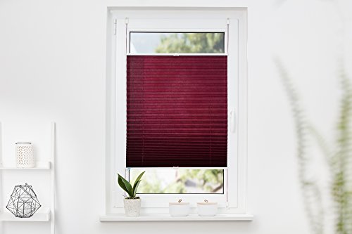 K-home Klemmfix-Plissee  70 x 130 cm (B x L) Bordeaux Lichtschutz +++ Moderne Crushed Optik +++
