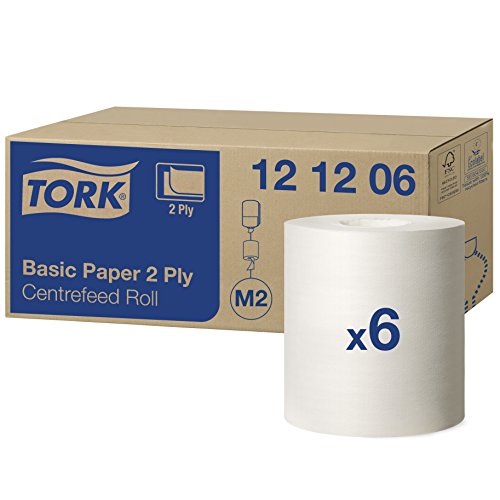Tork 121206 Standard Papierwischtücher für das M2 Innenabrollung Spendersystem / 2-lagiges stabiles Papier in weiß, 6 x 457 Tücher (20 x 35 cm)