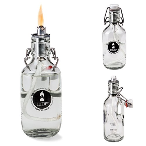 Patentierte Öllampe / Petroleumlampe / Lampe / Laterne LUZIE - Kindersicher - Wiederverschließbar - Hochwertig - Gemütliches Licht für Garten und Balkon - Made in Germany