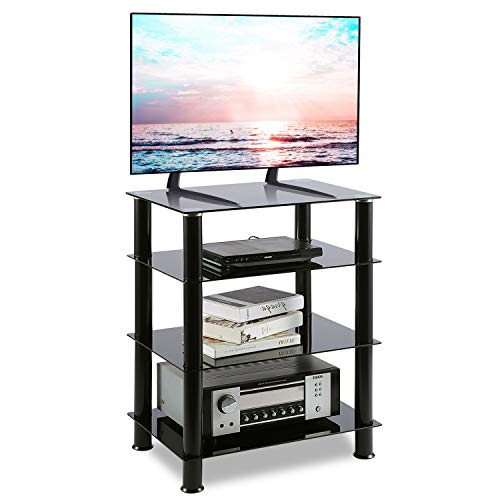 RFIVER HiFi Rack Stand TV Regal Möbel Schrank Fernsehertisch Glas mit Vier Ablagen HF1001