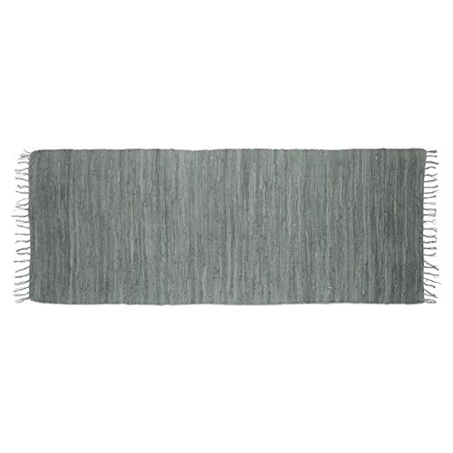 Relaxdays Flickenteppich grau 80 x 200 cm mit Fransen 100 % Baumwolle, einfarbig, Fleckerlteppich, anthrazit