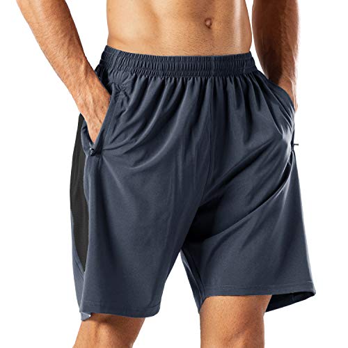 Herren Sport Shorts Schnell Trocknend Kurze Hose mit Reißverschlusstasch(Grau,3XL)