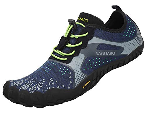 SAGUARO Barfußschuhe Herren Damen Traillaufschuhe Outdoor & Indoor Training Fitnessschuhe Wander Wald Strand Straße Laufschuhe Walkingschuhe Schnell Trocknend Badeschuhe, Blau, 44 EU