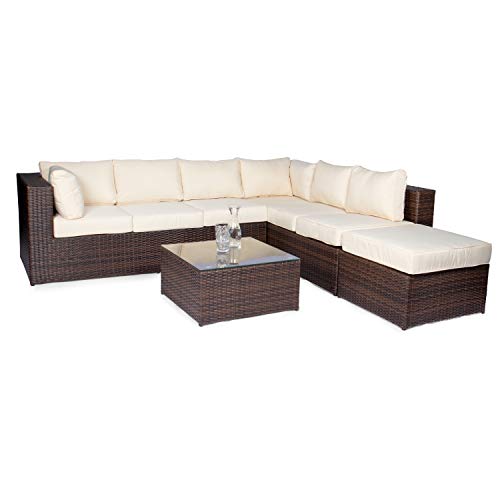 Vanage Montreal Gartenmöbel-Set XXXL, schöne Polyrattan Lounge Möbel für Garten, Balkon und Terrasse 2 Dreisitzer, braun/beige
