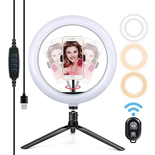 Yoozon Selfie Ringleuchte Stick Stativ mit Fernbedienung Tischringlicht mit 3 Lichtfarbe und 10 Helligkeitsstufen für den meisten Android iPhone Smartphones