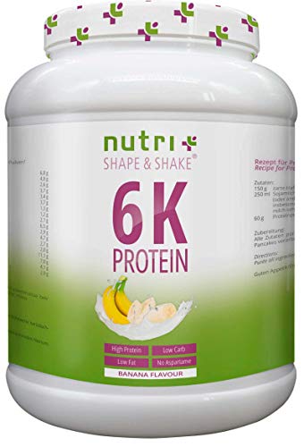 PROTEINPULVER 1kg BANANE - 82,8% Eiweiß - Nutri-Plus Shape & Shake - pflanzliches Protein ohne Aspartam - 6-Komponenten Eiweißpulver - hergestellt in Deutschland