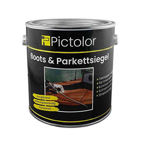 Pictolor Boots- und Parkettsiegel 2,5 Liter | Bootslack | Yachtlack | Holzlack | Parkettlack - Hochglänzend - Witterungsbeständig - Transparent