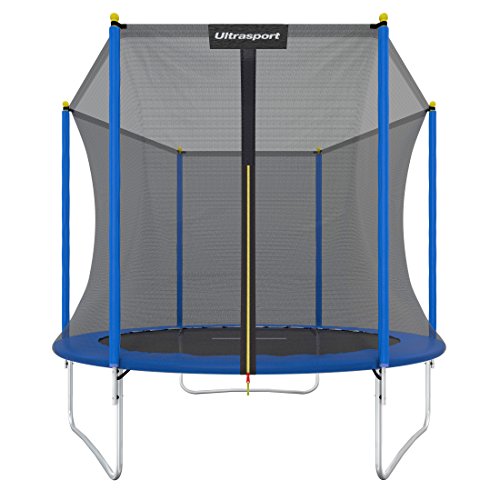 Ultrasport Gartentrampolin Uni-Jump, Kindertrampolin, Trampolin Komplettset inklusive Sprungmatte, Sicherheitsnetz, gepolsterten Netzpfosten und Randabdeckung, Blau, 244 cm