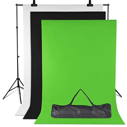 Amzdeal Hintergrund Ständer-Support-System 3m * 2m, 3pcs 2m × 1.6m Hintergründe Grünes/Weißes/Schwarzes Stativ Einstellbar von 65-200cm Hintergründe für Fotografie Portrait ObjektAufnahmevideo