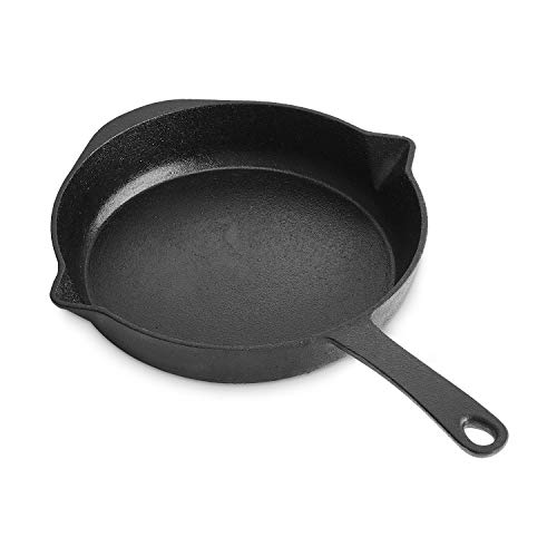 Gusseisen-Pfanne | Bratpfanne | Grillpfanne für Gasgrill, Backofen und Induktion geeignet | inkl. Griffschutz aus Leder - 26 cm