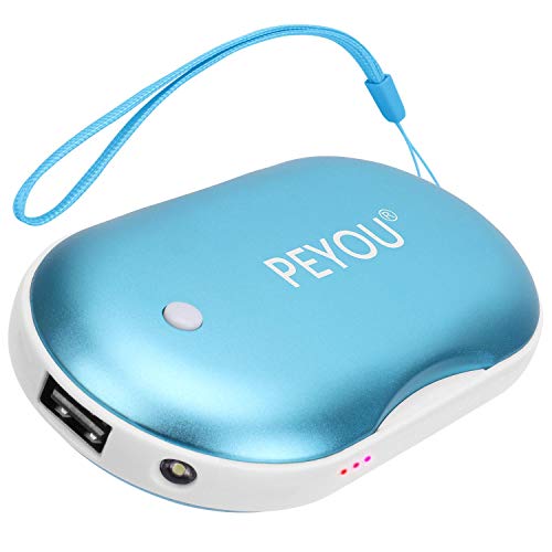 PEYOU Handwärmer USB, Wiederaufladbare Powerbank mit LED Taschenlampe Große Kapazität und doppelseitige Heizung für Mädchen, Männer, 5200 mAh Externe Backup Ladegerät Akku für Smartphones