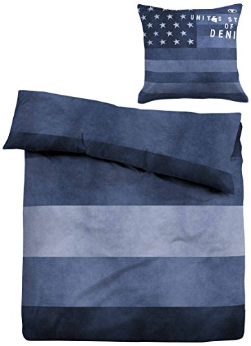 TOM TAILOR 49467/807/001 Linon Bettwäsche Nos 'Jeans', 135 x 200 cm und 80 x 80 cm, nach Öko-Tex Standard 100, indigo blau
