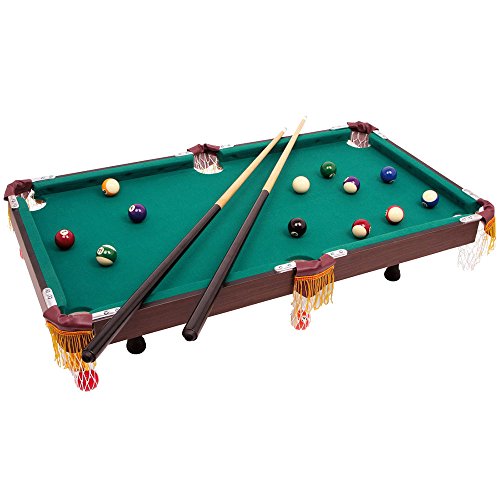Billardtisch mit Zubehör (zwei hölzerne Queues, Bälle, Triangel und Kreide), Tischbillard im klassischen Design, ab 3 Jahre