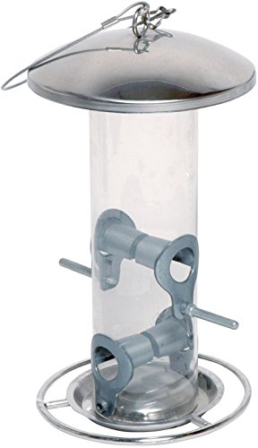 dobar 10089 Futterspender mit vier Futterplätzen für Vögel, Futterstation-Futtersäule zum Aufhängen für Wildvögel, 14 x 14 x 26 cm, metall