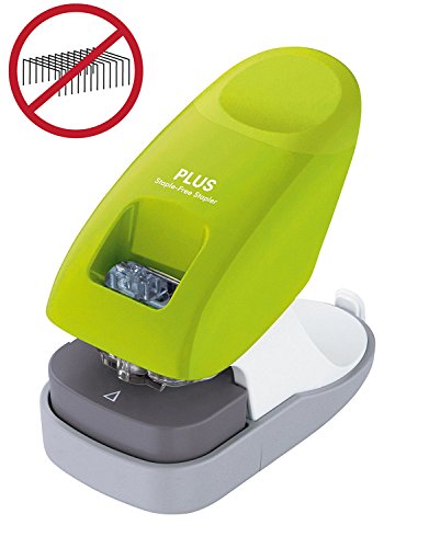 Plus Japan, Klammerloser Hefter Schreibtischmodell in Grün, Heftleistung 10 Blatt, 1er Pack (1 x 1 Hefter)