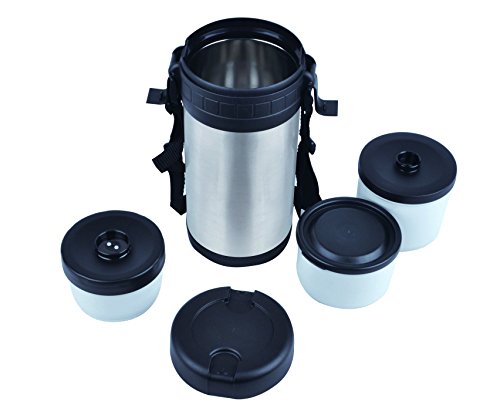 Mack Thermobehälter 1L dopelwandig Edelstahl Foodbehälter Isolierbehälter Warmehaltebox Isolierbehälter Box inklusiv 3 Kleine Behälter mit Drei Einsätzen