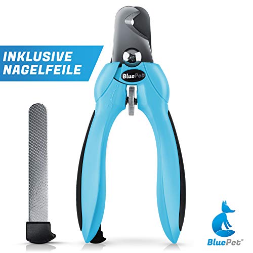 Bluepet *KrallenSchön Krallenschere Nagelschere für Hunde & Katzen zur Krallenpflege | Krallenzange mit Größenwahlrad und Nagelpfeile (Blau)