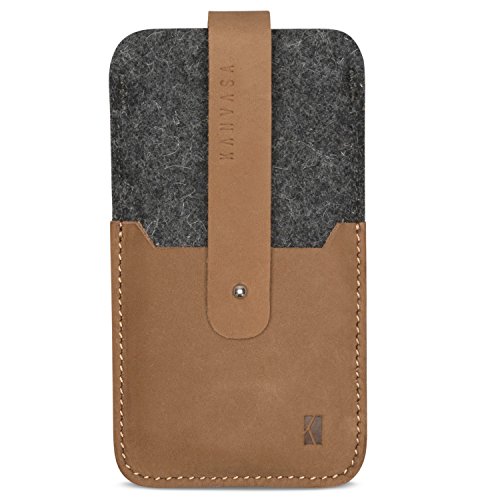 KANVASA iPhone 8 Plus / 7 Plus / 6s Plus / 6 Plus Filztasche Woods - Edle Leder Filz Hülle Grau Braun - Vintage Tasche Case Ledertasche Lederhülle - Wollfilz & Echtleder Schutzhülle mit Zugfunktion