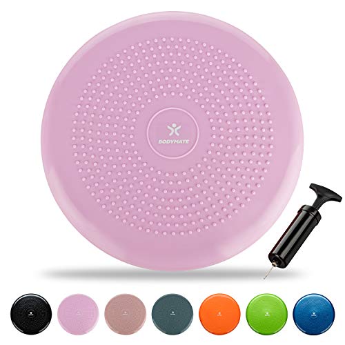 BODYMATE Ballsitzkissen inkl. Pumpe Princess-PINK 34cm Durchmesser - Sitzballkissen, Luftkissen, Balance Pad, Noppenkissen - Core-, Fitness-, Reha-, Koordinations- und Rückentraining