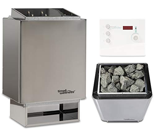 Sauna-Set Saunaofen EOS 34.A mit Saunasteuerung und Saunasteine time4wellness (9 kW, Saunasteuerung K2 mit Zeitvorwahl & Digital Display)