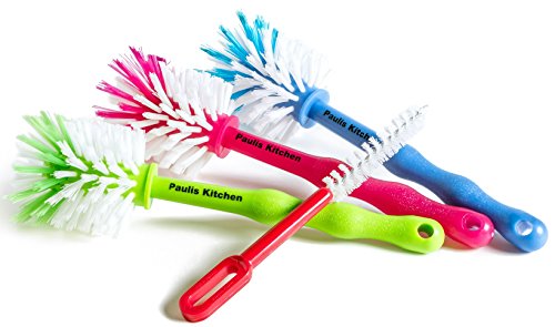 Paulis Kitchen 3er Pack Mixtopf Spülbürste mit Nylonborsten + 1 Tüllenbürste (1 x grün/1 x blau/1 x pink)