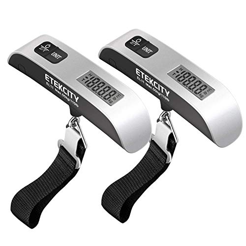 ETEKCITY Kofferwaage Digitale Gepäckwaage Handwaage Hängewaage mit Temperaturanzeige für Reisen, 50 kg (110 lb) Kapazität, 2 Stück, Silber Schwarz